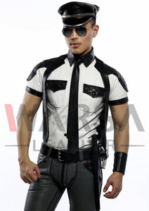 White & Black Quilted Leather Shirt