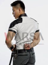 Load image into Gallery viewer, White &amp; Black Quilted Leather Shirt