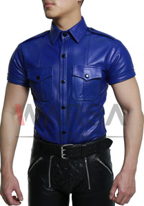 Exciting Blue Genuine Leather Shirt