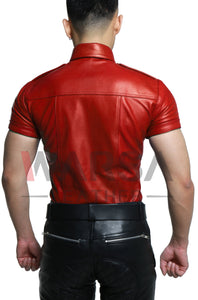 Hot Red Genuine Leather Shirt